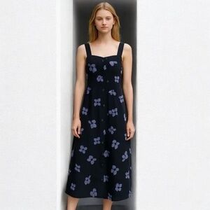 Everlane Women's Apron Dress Black/Gray Flowers Sleeveless Tank